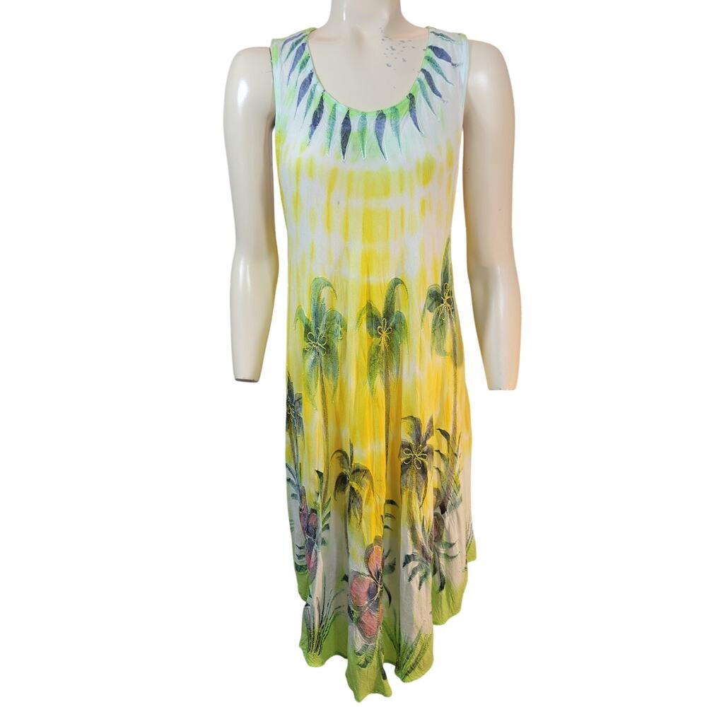 Seashore Dress Fashion‎ Yellow Tie Dye Tropical beach Cruise Women's Size XL